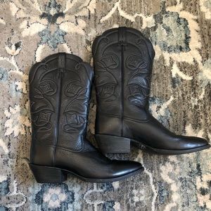 100% genuine leather black cowbowly boots